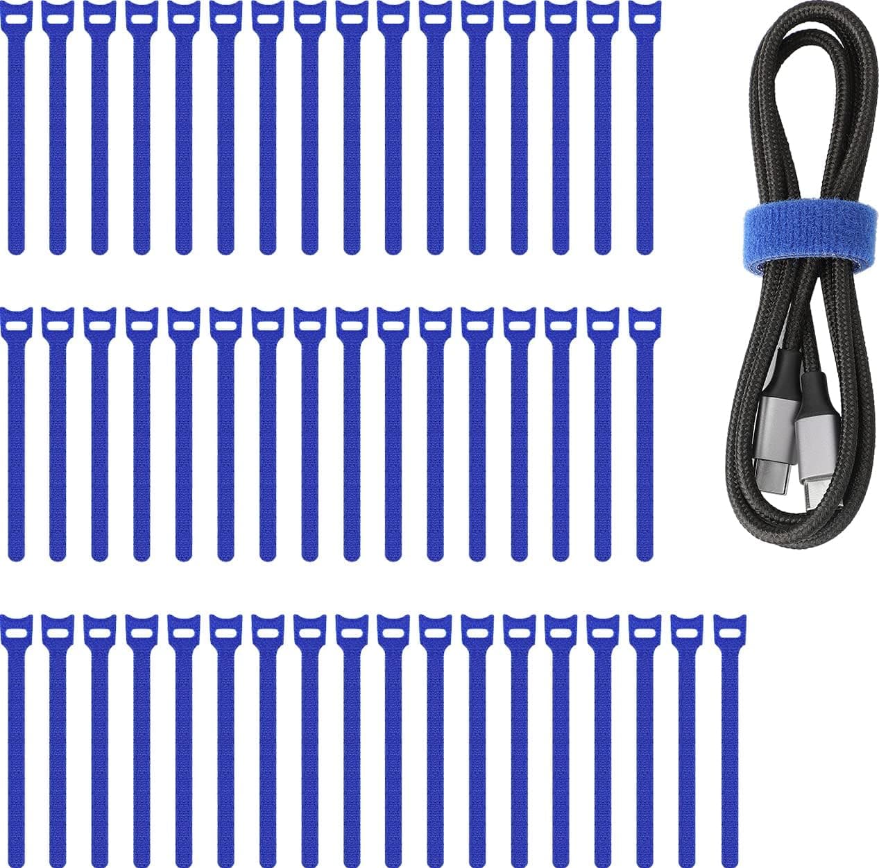 Pasow 50pcs Reusable Fastening Adjustable Cable Ties Wire Management 8 Inch (Blue)