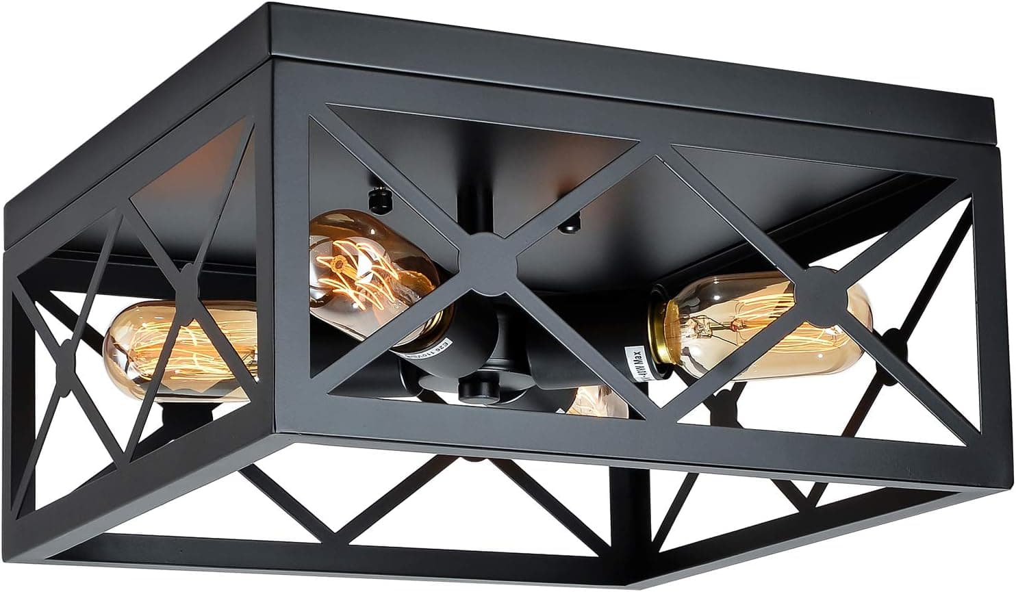 eyassi 4-Light Flush Mount Ceiling Light, Industrial Farmhouse Light Fixtures, Vintage Black Metal Ceiling Light Fixture for Kitchen Island Hallway Entryway Living Room Bedroom Dining Room Foyer
