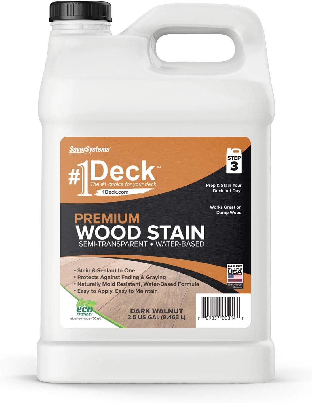 #1 Deck Premium Semi-Transparent Wood Stain for Decks, Fences, & Siding - 2.5 Gallon (Dark Walnut)