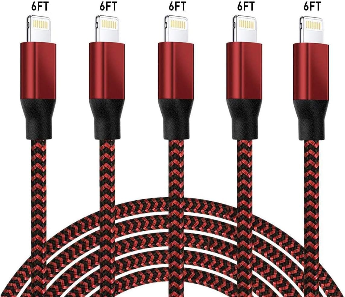 6FT iPhone Charger Lightning Cables, 5Pack Mfi Certified Charging Cable USB Syncing Data & High-Speed Nylon Braided Cord Cable Compatible iPhone 12 11 Pro Max XR XS X 8 8 Plus iPad iPod Air & More