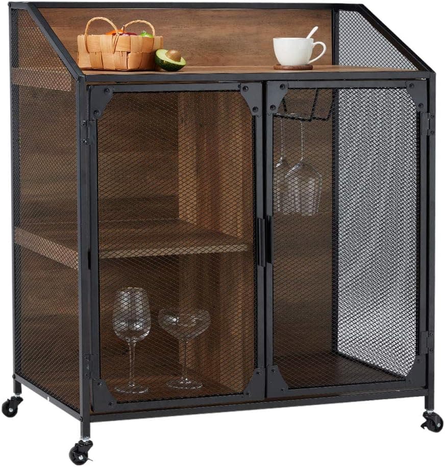 YOLENY Industrial Storage Cabinet, Storage Sideboard with Metal Mesh Door,Buffet Entryway Cabinet for Home,Kitchen, Dining Room