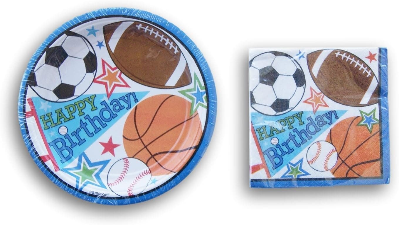 Sports Themed Party Supply Kit - Beverage Napkins and Dessert Plates