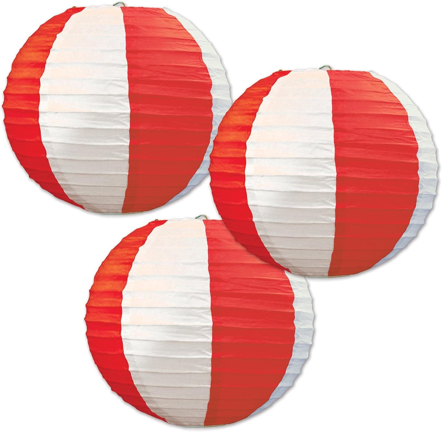 Beistle Stripes Paper Lanterns, 9 1/2-Inch, Red/White