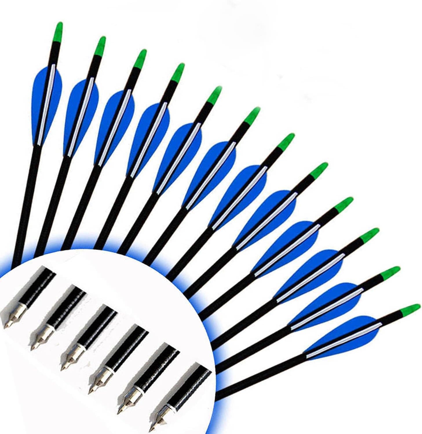 I-Sport 24pk Fiberglass Practice Target/Hunting Arrows 32" Changeable Point 2 blue1 White Fletching Vanes for Compound Bow