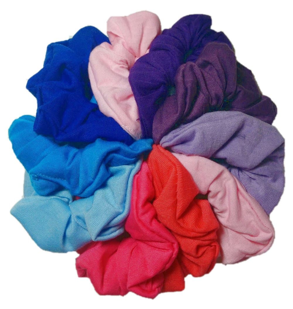 Cotton Scrunchie Set, Set of 10 Soft Cotton Scrunchies (Pink, Purple and Blue)