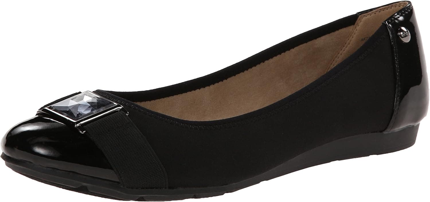 Anne Klein Sport Women's 7Abitmuch Fabric Ballet Flat, Black, 10 M US