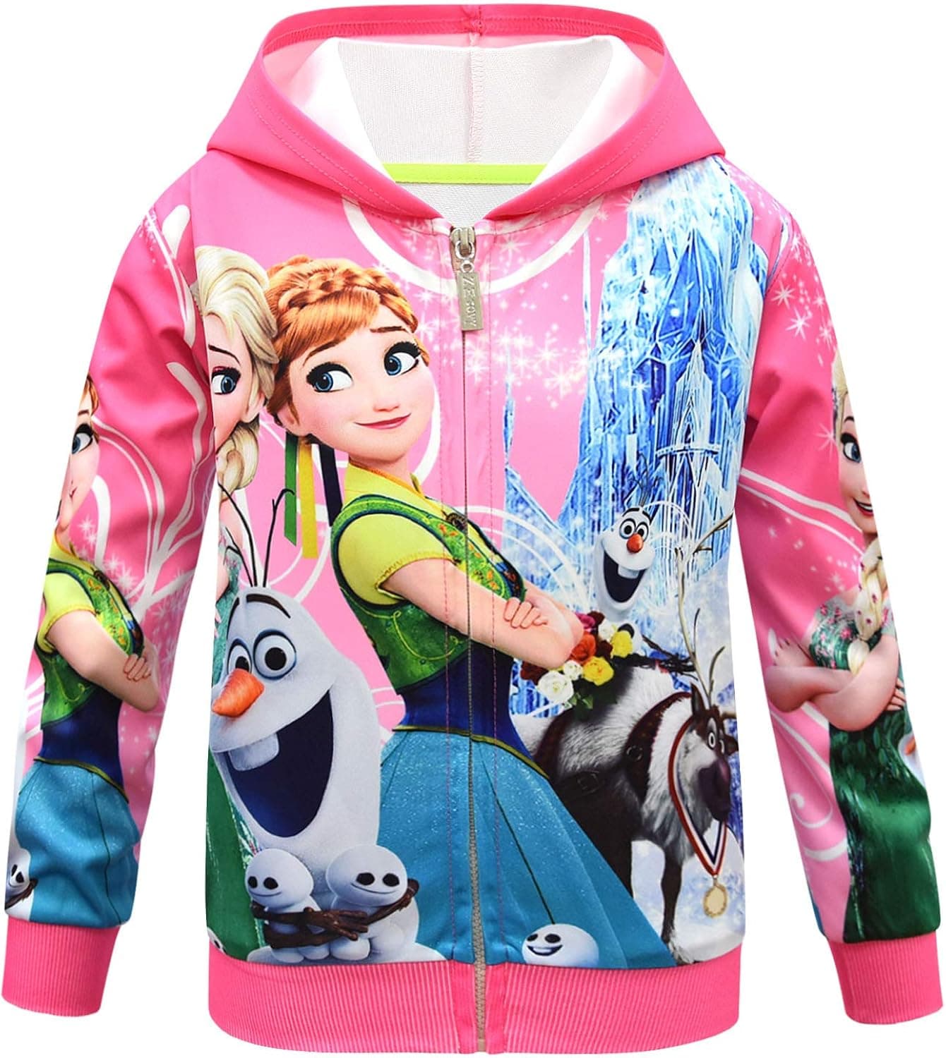 Girl Princess Hoodie Jacket, Outwear Tops Cartoon Printed Long Sleeve Crew Neck Winter Casual Hooded Sweatshirts Lightweight Zip Front Slim Fit Coat Fashion Sport Clothing for Kids Red 5T 130cm