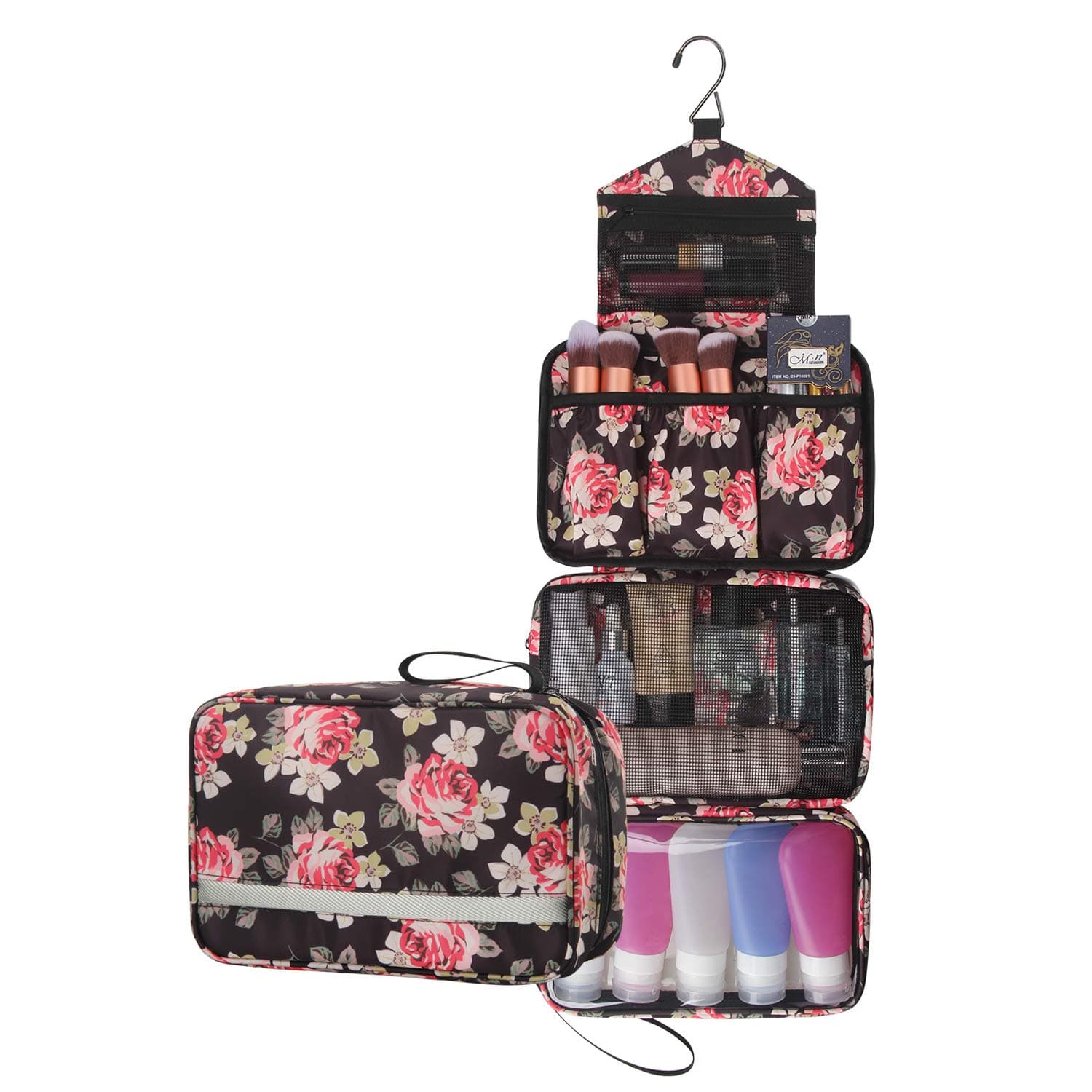 Cosmetic Pouch Toiletry Bags Travel Business Handbag Waterproof Compact Hanging Personal Care Hygiene Purse (peony pattern)