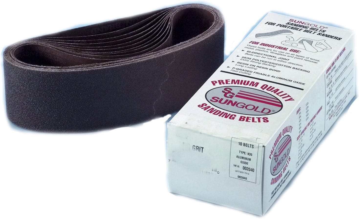 Sungold Abrasives 352053 3" x 18" 60 Grit Portable Belt - X-Weight Aluminum Oxide (10 Pack)