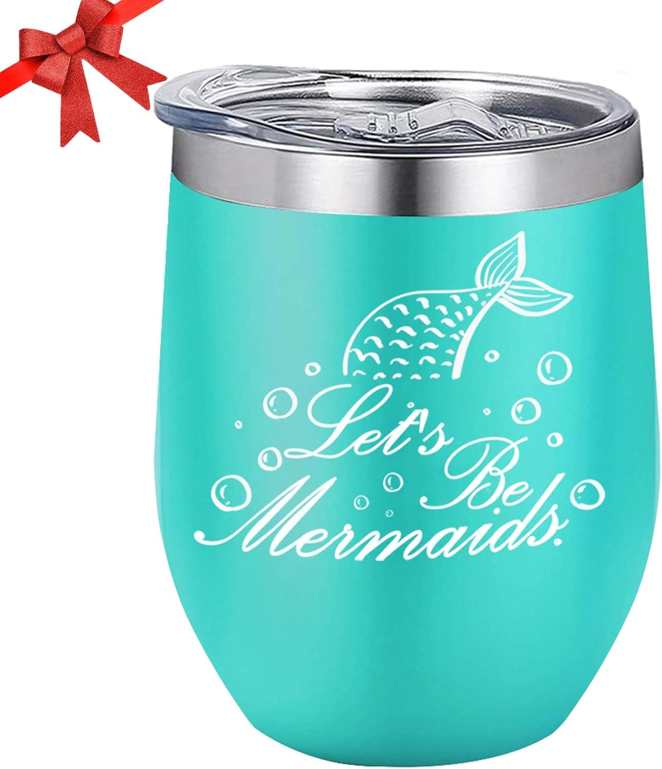 BOENFU Insulated Wine Tumbler, Friendship Gifts, Let's Be Mermaids Insulated Wine Tumbler, Birthday Gifts, Reusable Cup Personalized Gifts, 12oz, Mint Green