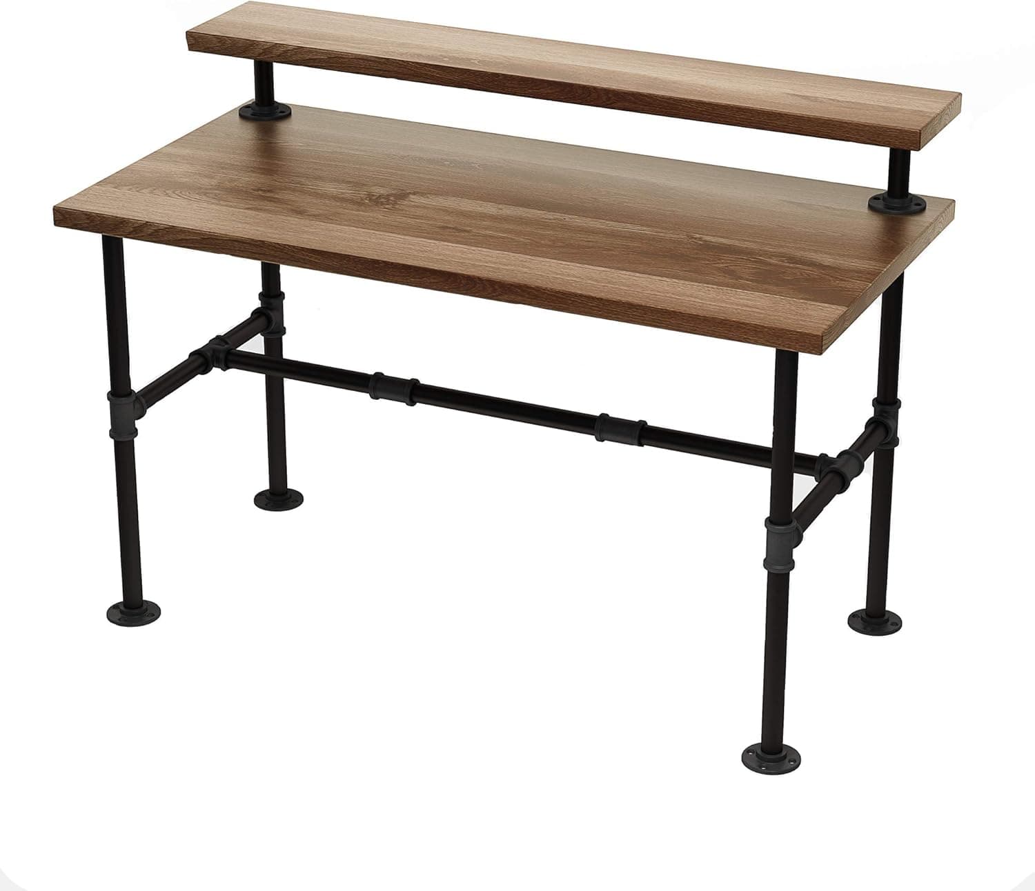 MUZIK Industrial Pipe Table Legs Set - Iron-Cast Finish Piping for Wooden Computer Desk, Office, Home, Rustic Furniture - for DIY Decor with 6-Inch Monitor Shelf Support - 28 Inches
