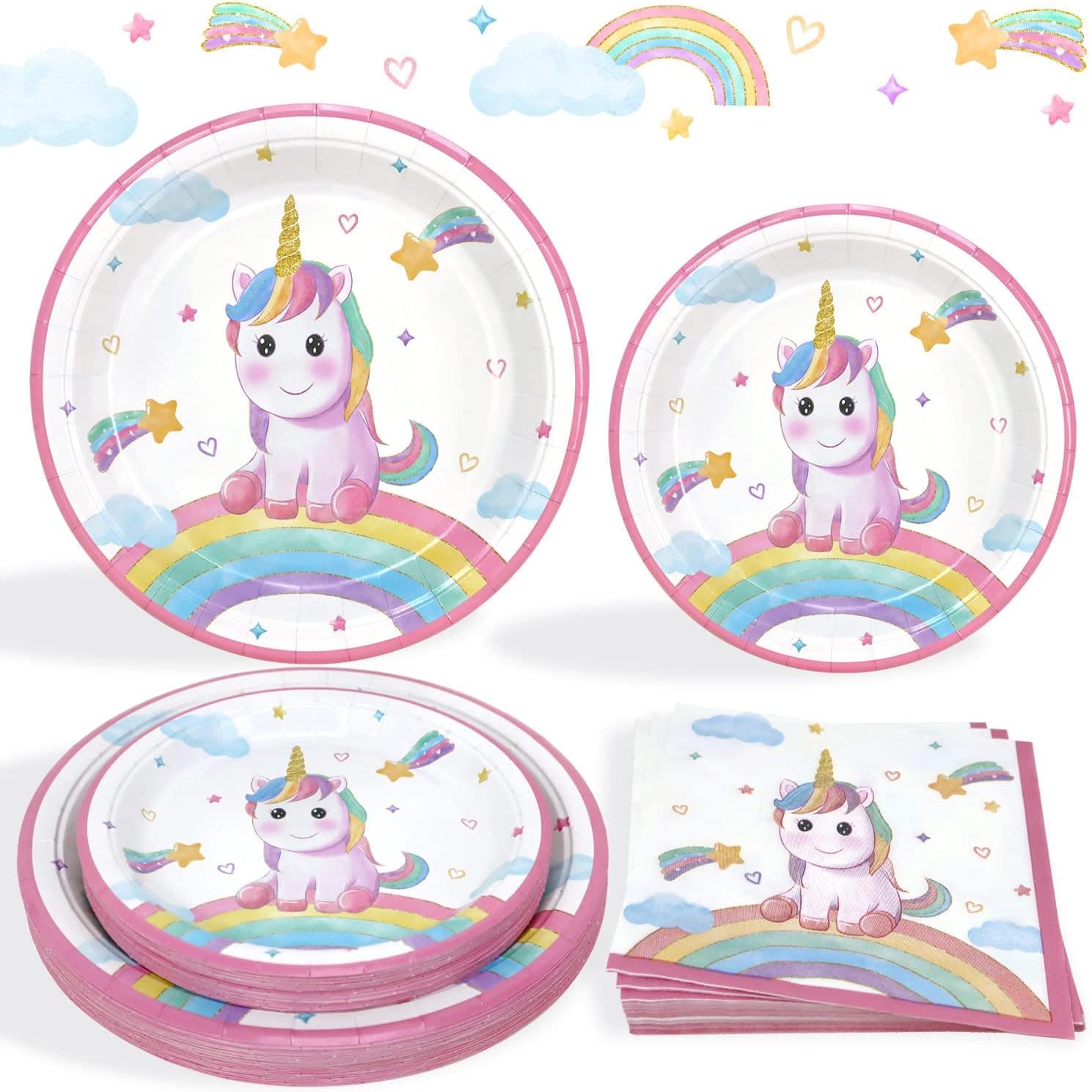 Heboland Unicorn Party Decorations, Unicorn Plates and Napkins Serves 25, Unicorn Birthday Decorations for Girls Party Supplies