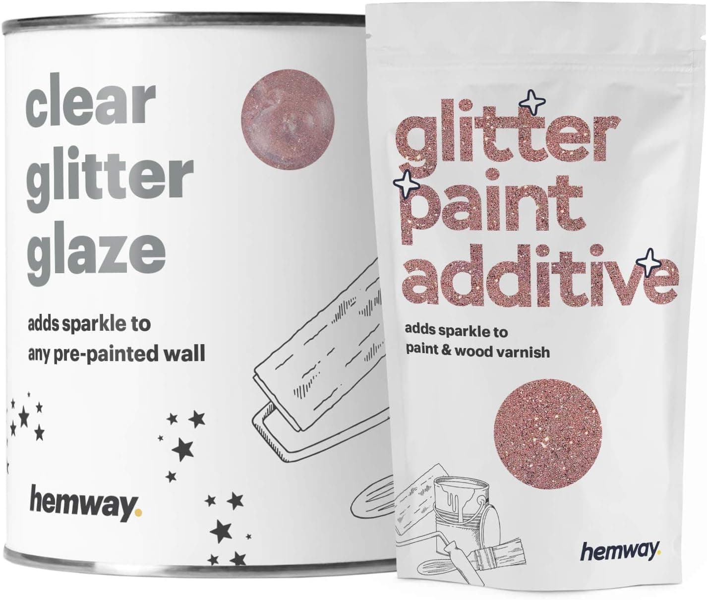 Hemway Clear Glitter Paint Glaze (Rose Gold) 1L / Quart for Pre-Painted Walls Acrylic, Latex, Emulsion, Ceiling, Wood, Varnish, Dead Flat, Matte, Soft Sheen, Silk (Choice of 25 Glitter Colours)