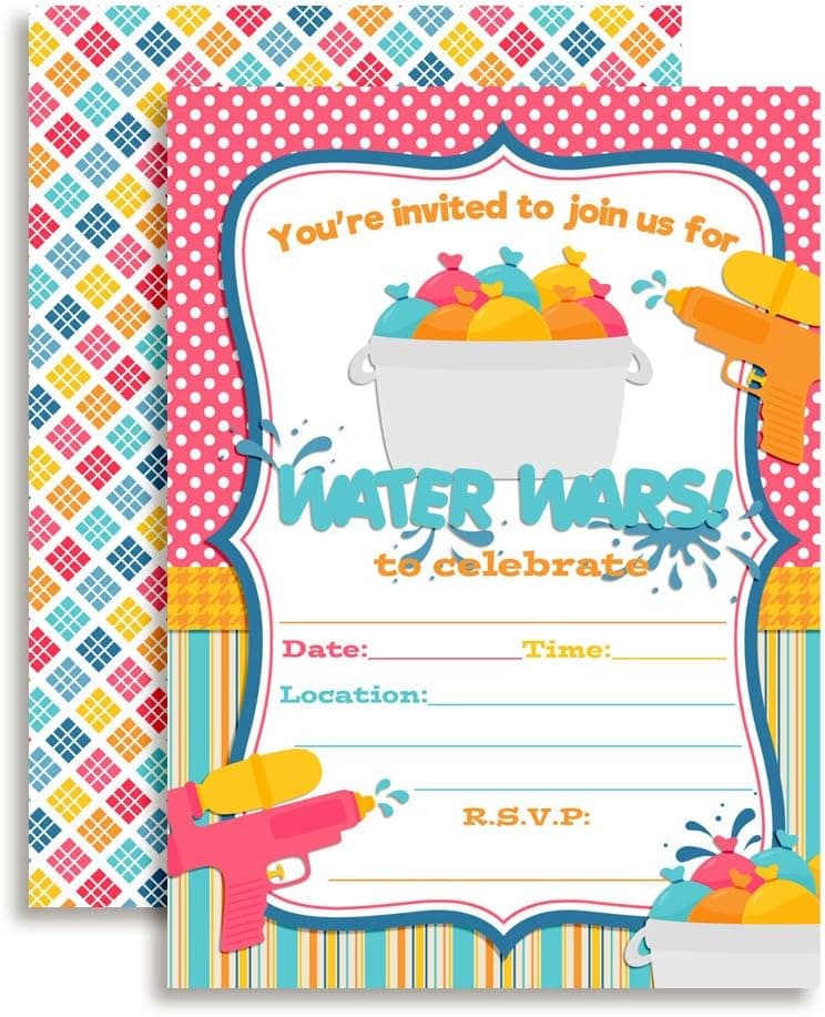 Water Wars Girls Birthday Party Fill in Invitations set of 20 with envelopes by AmandaCreation