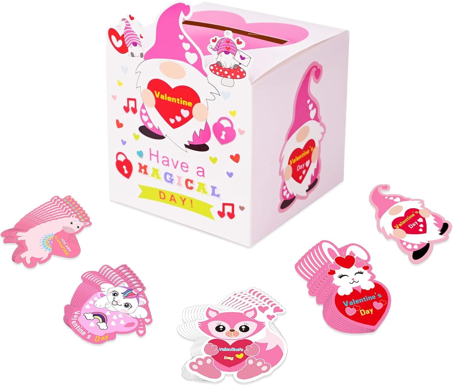 DAHHFM Valentines Cards for Kids Classroom,Valentines Day Cards and Mailbox for Classroom Exchange - 1 Mailbox, 32 Valentine Cards, 1 Teacher Card (style 4)