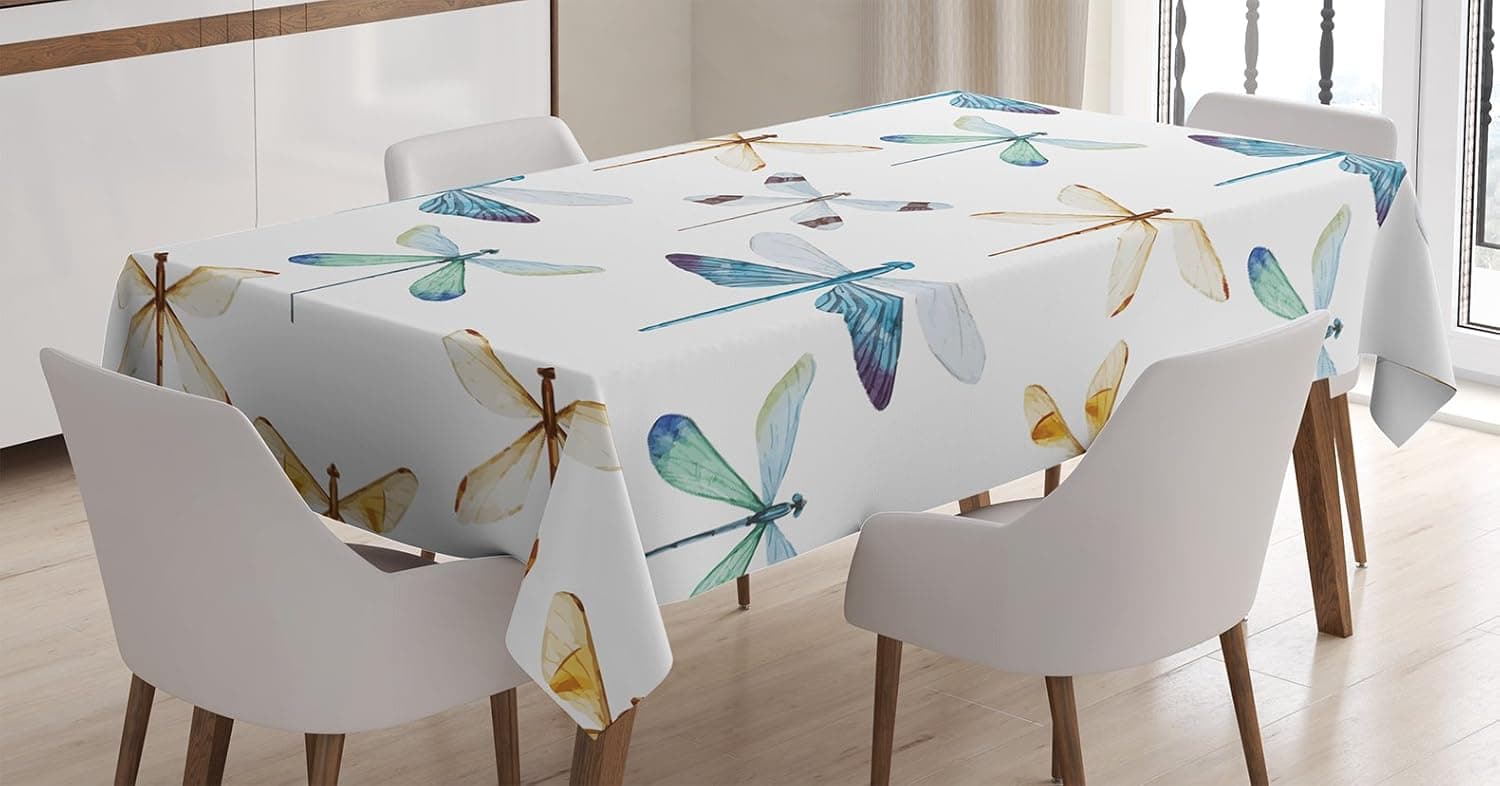 Ambesonne Dragonfly Tablecloth, Group of Regularly Dragonfly Pattern Short Lives Composition of Bugs, Dining Room Kitchen Rectangular Table Cover, 60" X 84", Black and White