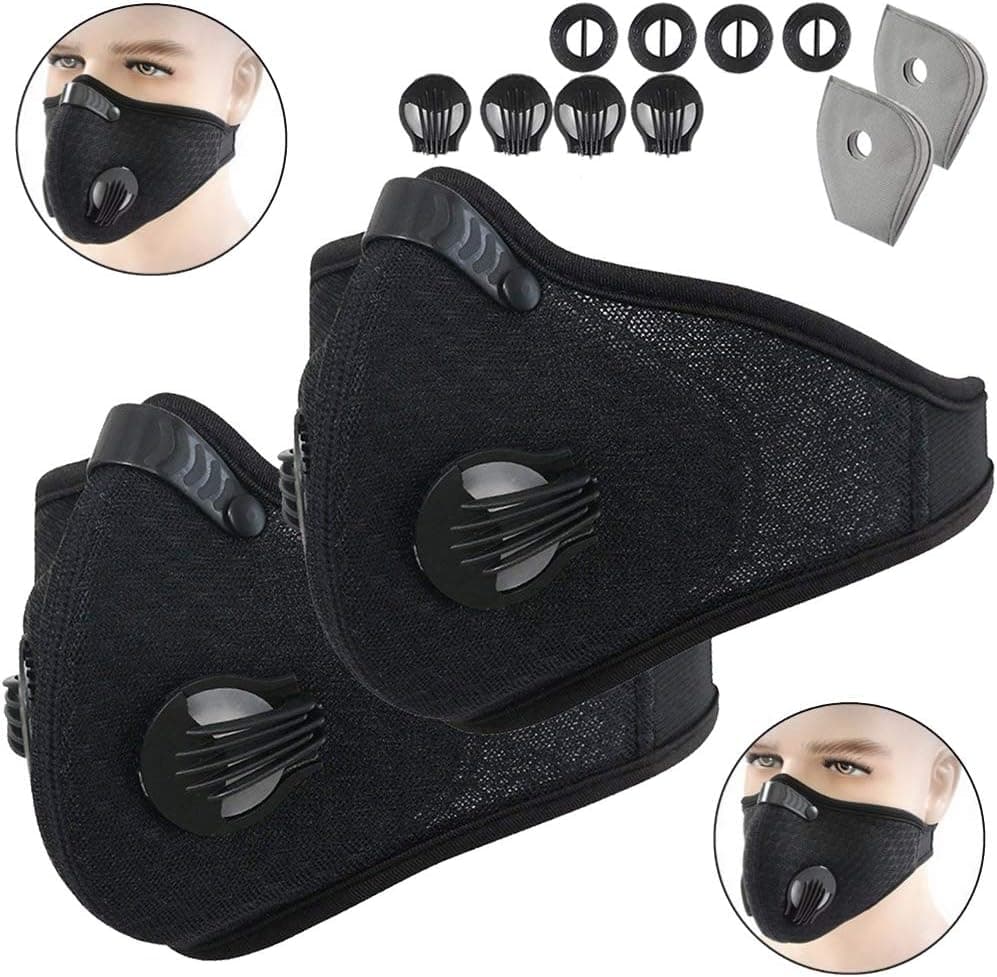 Peicees Fitness Dust Mask Dustproof Face Mask with 2 Exhalation Valves and Adjustable Hook&Loop, Pollution Mask with Activated Carbon Filter for Sports Training Running