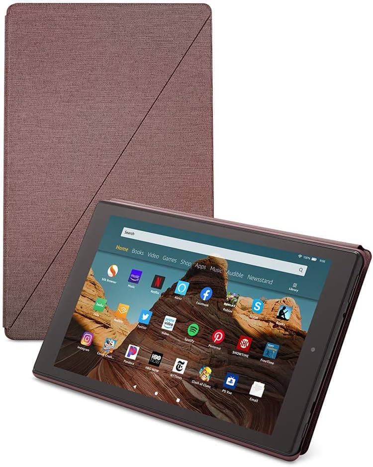Fire HD 10 Tablet (32 GB, Plum, With Special Offers) + Amazon Standing Case (Plum) + 15W USB-C Charger