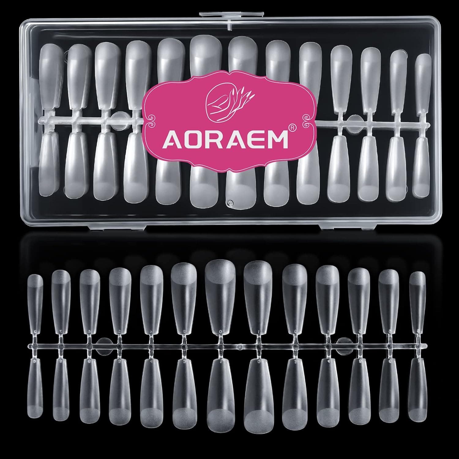 AORAEM 240 Pcs Ballerina Nail,12 Sizes Full Cover Long Coffin Shaped Nails Full Matte Design Clear Ballet Nails Tips for Home DIY (Ballet-240)