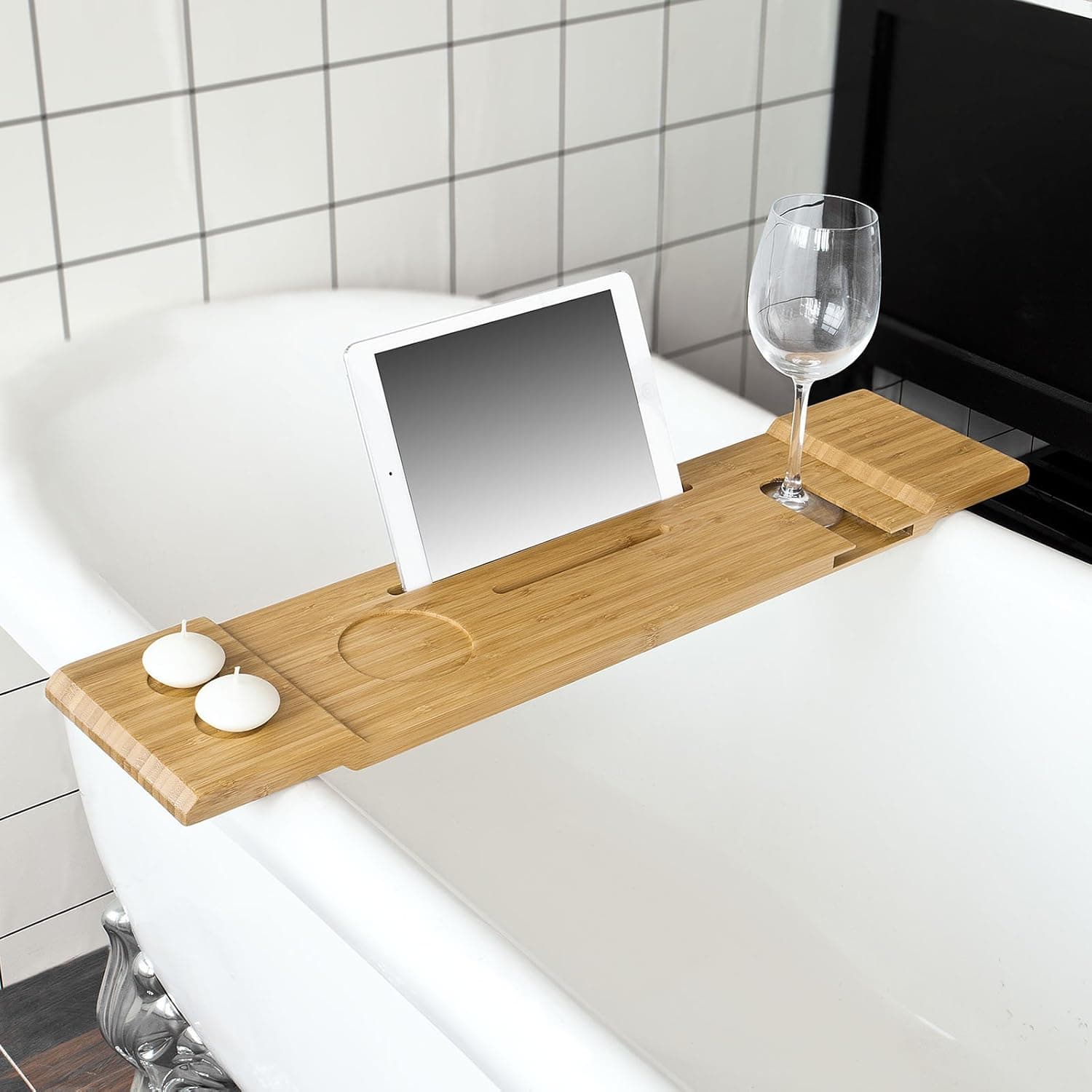 Haotian bamboo bath shelf, bath bridge, Bathroom Vanity Set,Eco-friendly Extendable Bathtub Caddy,Bath Cabinet,Bathroom Storage Cabinet (FRG104-N)