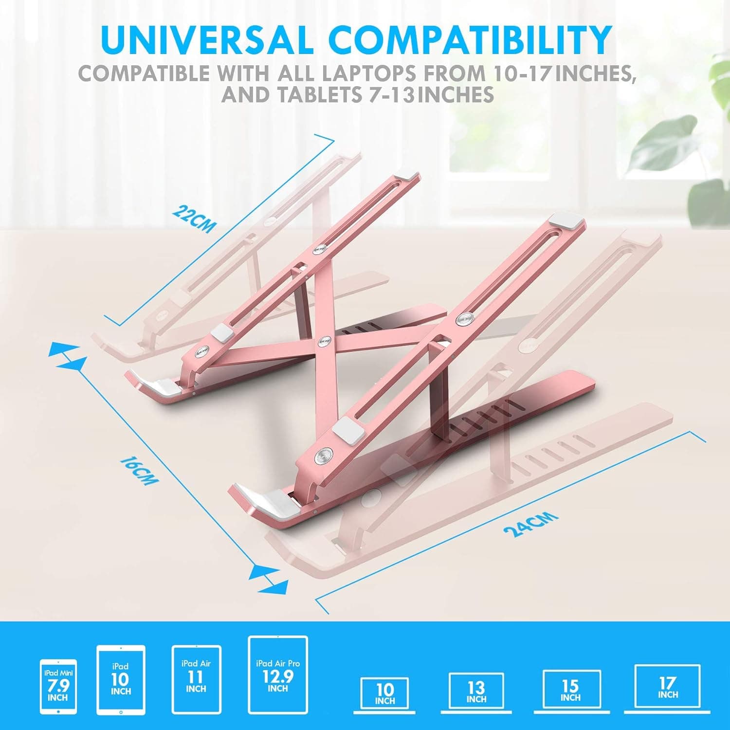 Aduro U-Rise Steel Ergonomic Laptop Stand Adjustable Height Aluminum Monitor Stand Riser Compatible with 10-15.6" Laptop Rose Gold
