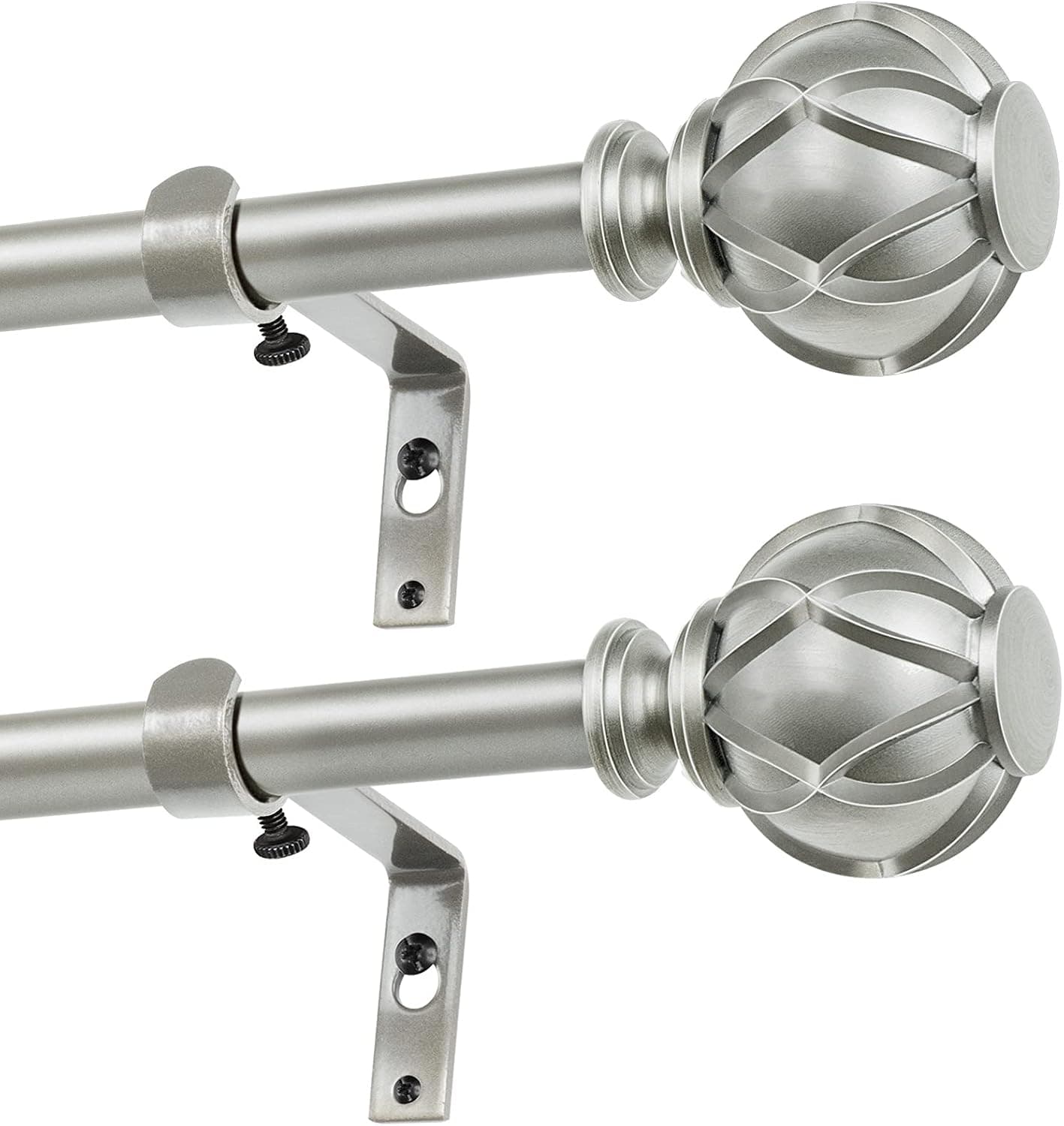 HOTOZON 3/4 Inch Curtain Rods 28 to 48 Inches(2.3-4ft), 2 Pack Antique Silver Window Rods for windows 16 to 44 Inches(1.3-3.7ft), Single Drapery Rod with Finials