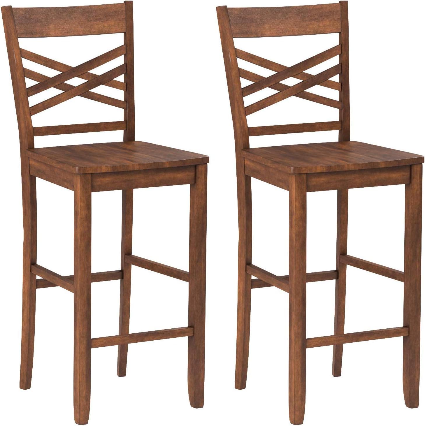 Amazon Brand – Ravenna Home Luna Rustic Wood Bar Stool, 43.25"H, Walnut (Set of 2)