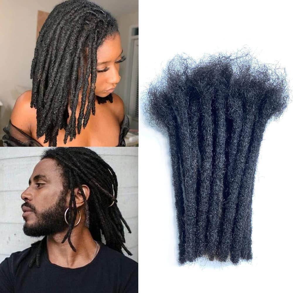0.8cm Thickess Dreadlock Extensions 8 Inch 10 Strands Human Hair Black Color Loc Extensions For Women/Men Can Be Dyed Bleached Curled and Twisted DIY Reggae Hip-hop Style (8 Inch 10 Strands,#1b Color)