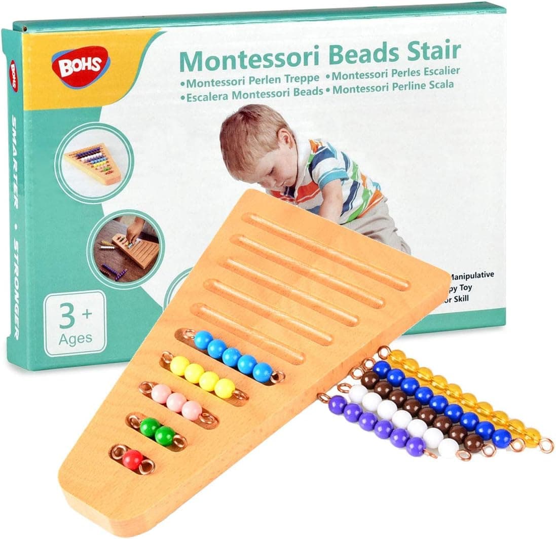 BOHS Montessori 1-10 Bead Stair with Holder - Montessori Math Manipulatives Materials - Preschool Learning Educational Toys