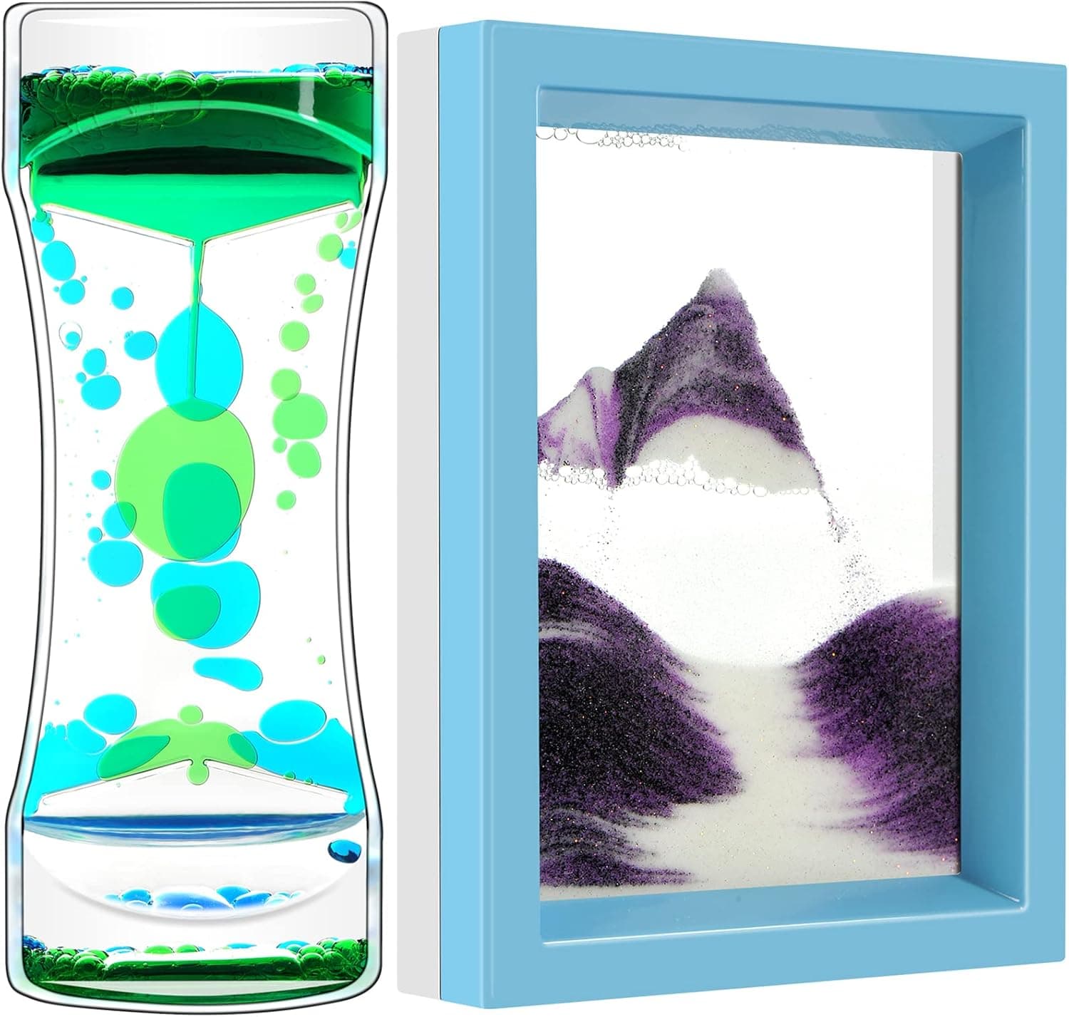 Liquid Motion Bubble Sand Art Timer Pack of 2 Moving Sand Art Picture and Liquid Motion Bubbler Timer Activity Calm Relaxing Art Desk Toys Voted Best Gift!
