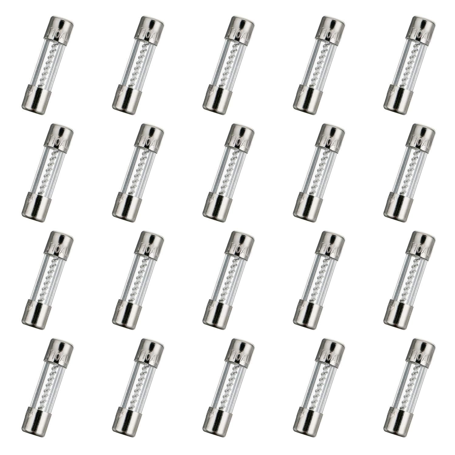 HUAREW T10AL250V 20 Pcs 5x20mm Slow Blow Glass Fuse 10A 250V 0.2 x 0.78 inch time delay Fuse