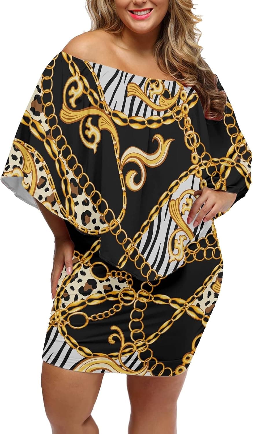 GLUDEAR Women's Summer Casual Traditional African Floral Dashiki Print Off Shoulder Mini Dress