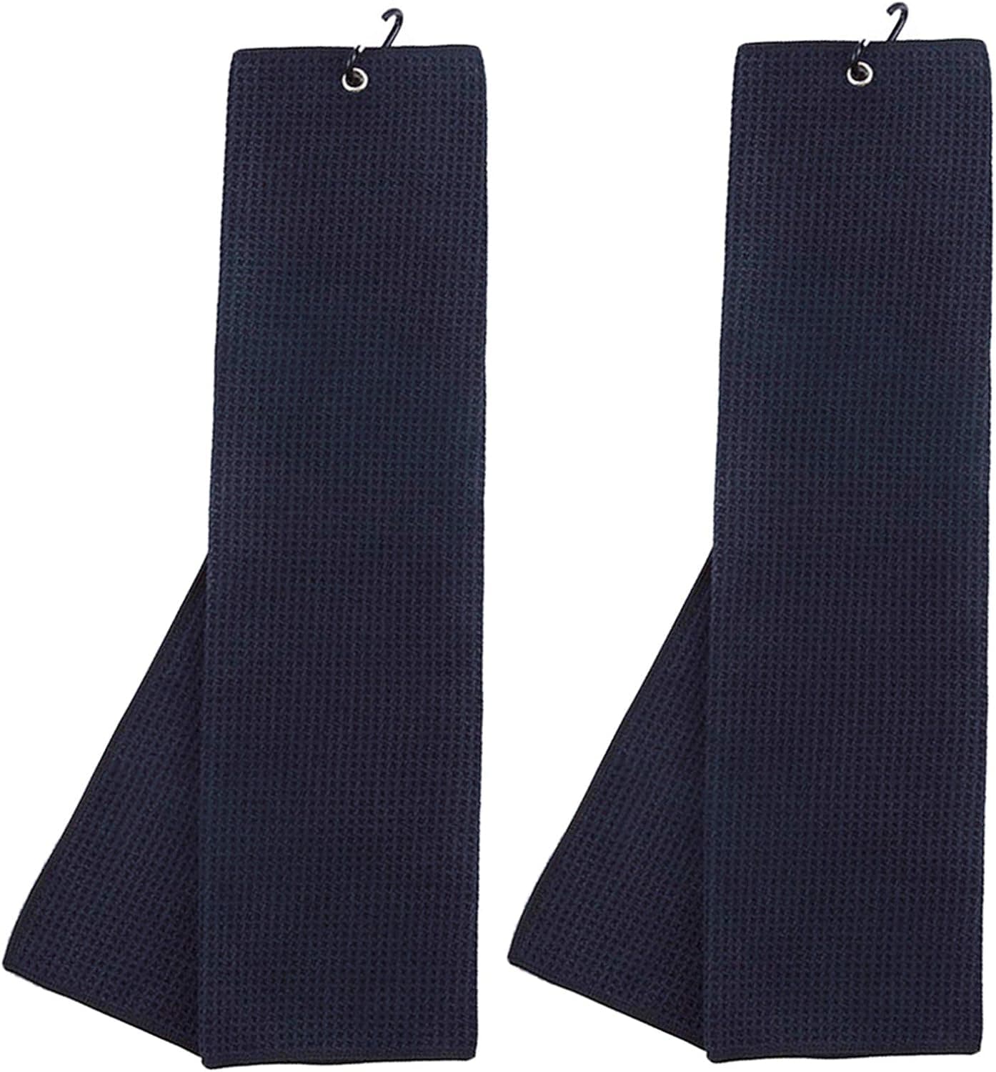2 Pack Golf Towels, Black Microfiber Waffle Pattern Tri-Fold Golf Towel with Carabiner Clip, Premium Golf Club Cleaner Golf Towels for Golf Bags with Clip