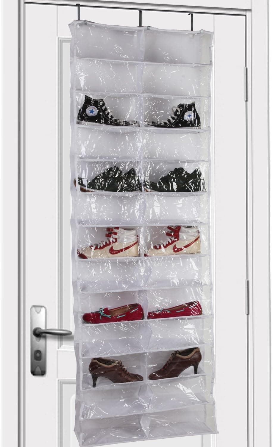 LOHAS Shoes Away 26-Pocket Shoe Rack Over the Door, 26 Pair Shoe Hanging Organizer/Rack, Door Storage, Door Space Saver, Door Storage Organizer, White