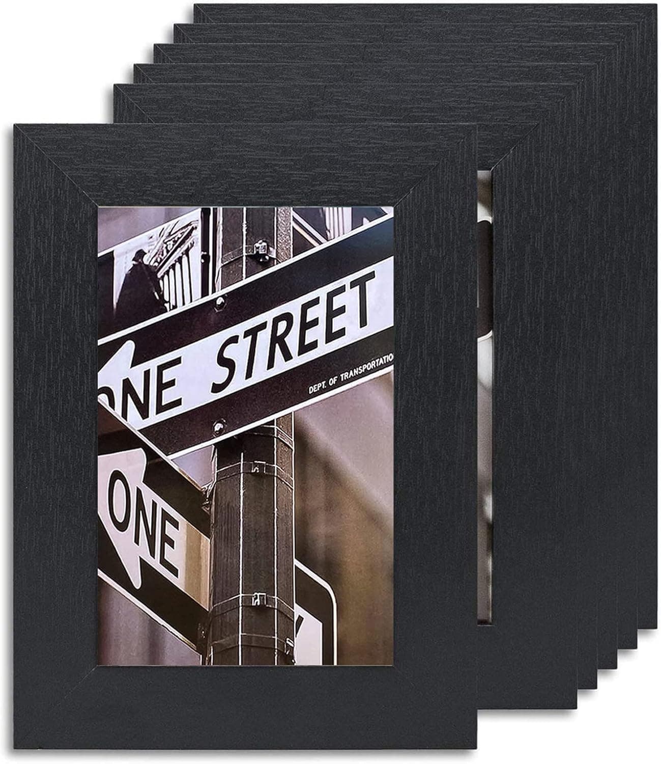 The Display Guys – Square Profile Picture Frame – Solid Black Wood with Mat – Wall Mounted – Tabletop Display - 4" x 6" - Set of 6