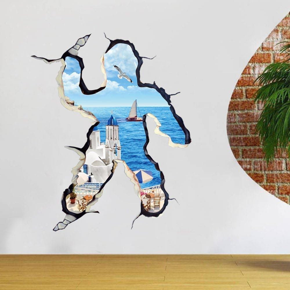 U-Shark® 3D Self-Adhesive Removable Break Through The Wall Vinyl Wall Sticker/Mural Art Decals Decorator (8011 Aegean Sea(27.6" X 39.4"))