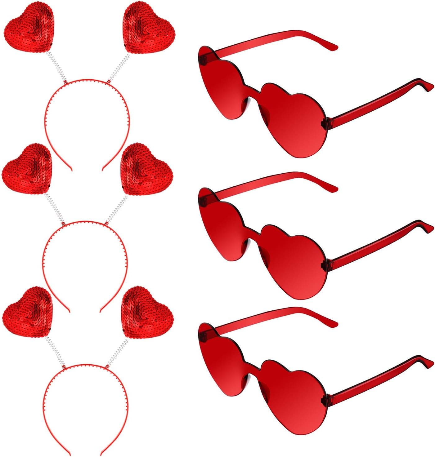 Frienda 3 Pairs Valentines Heart Shape Sunglasses and 3 Pieces Valentines Headband Head Boppers for Valentine Party Props Party Supplies