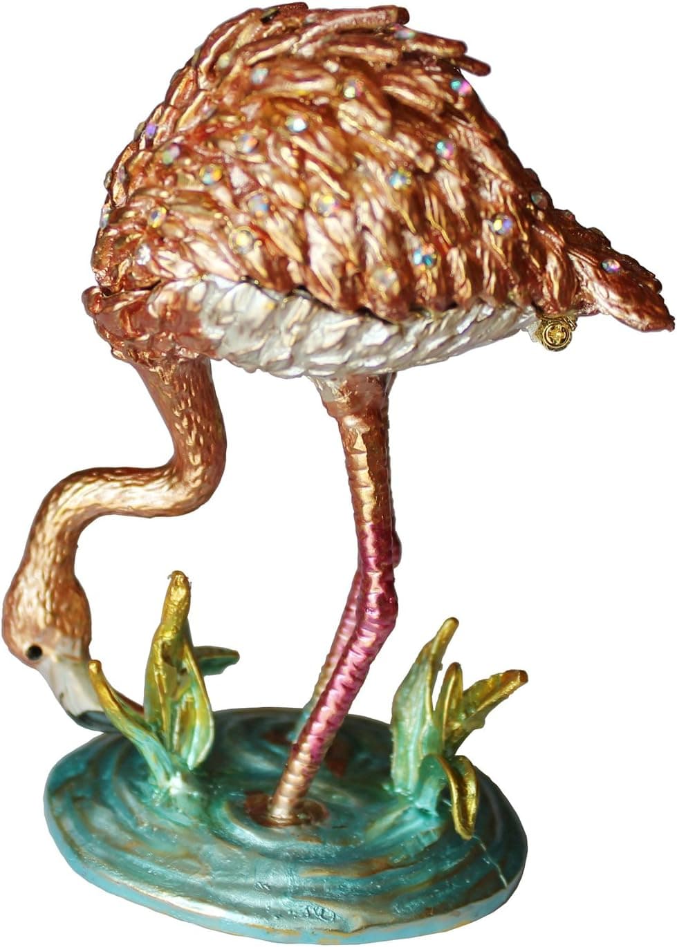 Hophen Flamingo Jewelry Keepsake Bejeweled Trinket Box Holder Home Decor Organizer