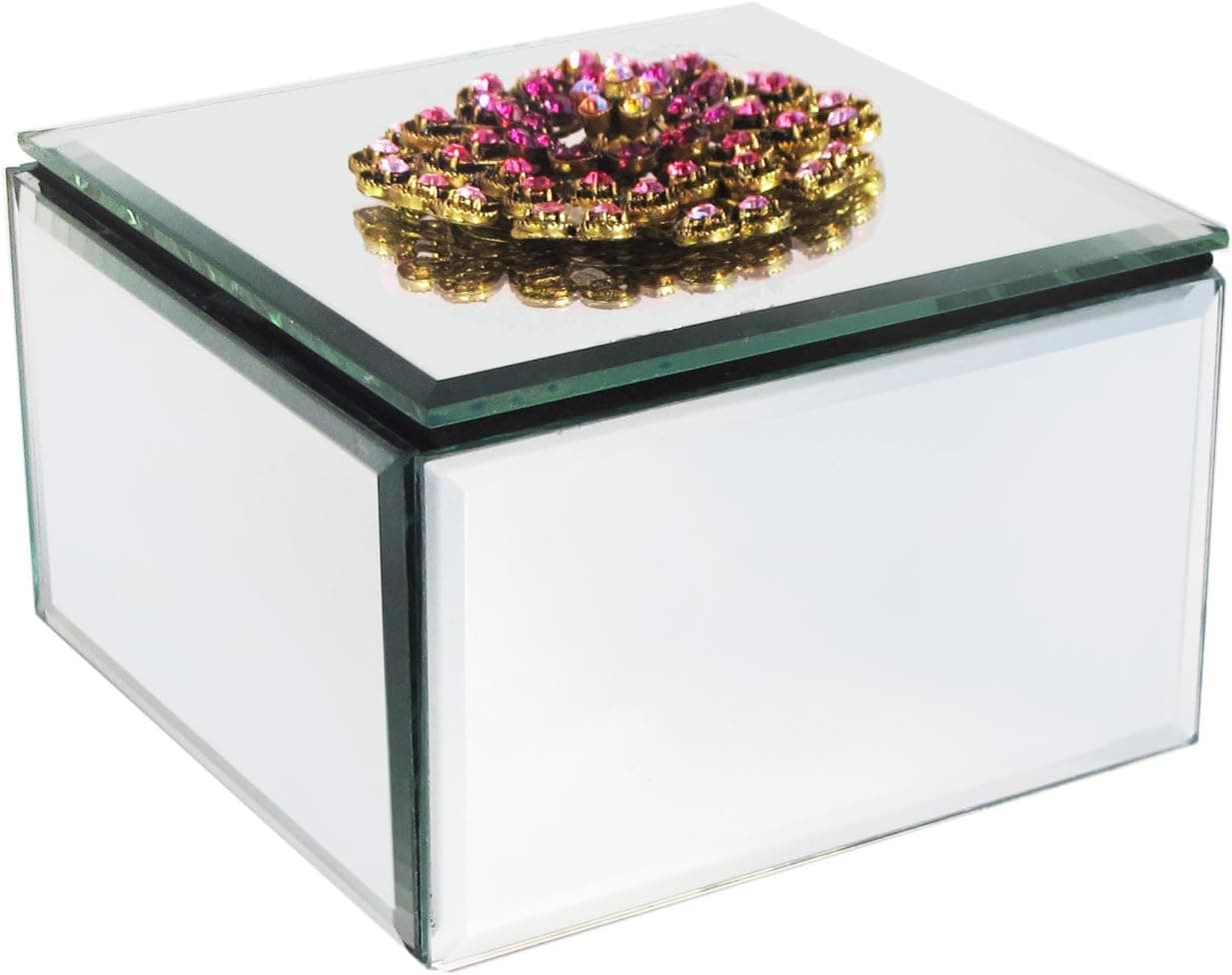 American Atelier Glass Jewerly Box with Brooch-Pink/Gold, Pink/Gold