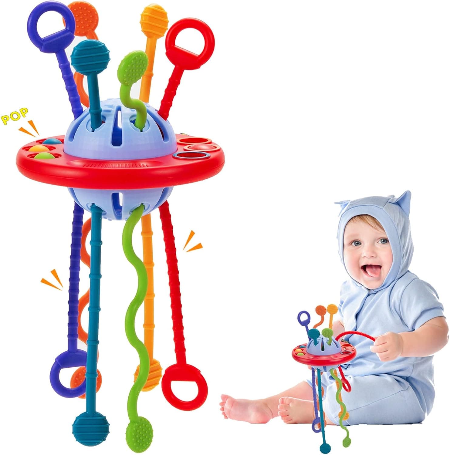 MORNOR Montessori Toys for 1 Year Old, Baby Sensory Toys for Toddlers 1-3, Travel Pull String Toy, Food-Grade Sensory Activity Toy, Fine Motor Skills Toys, First Birthday Gifts for Baby Girls Boy