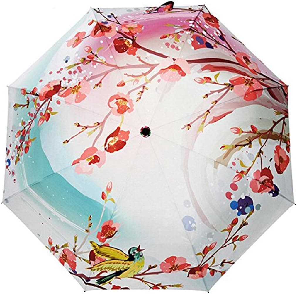 Estwell Travel Compact Art Umbrella Foldable Windproof UV Protection Sun Rain Umbrella for Women