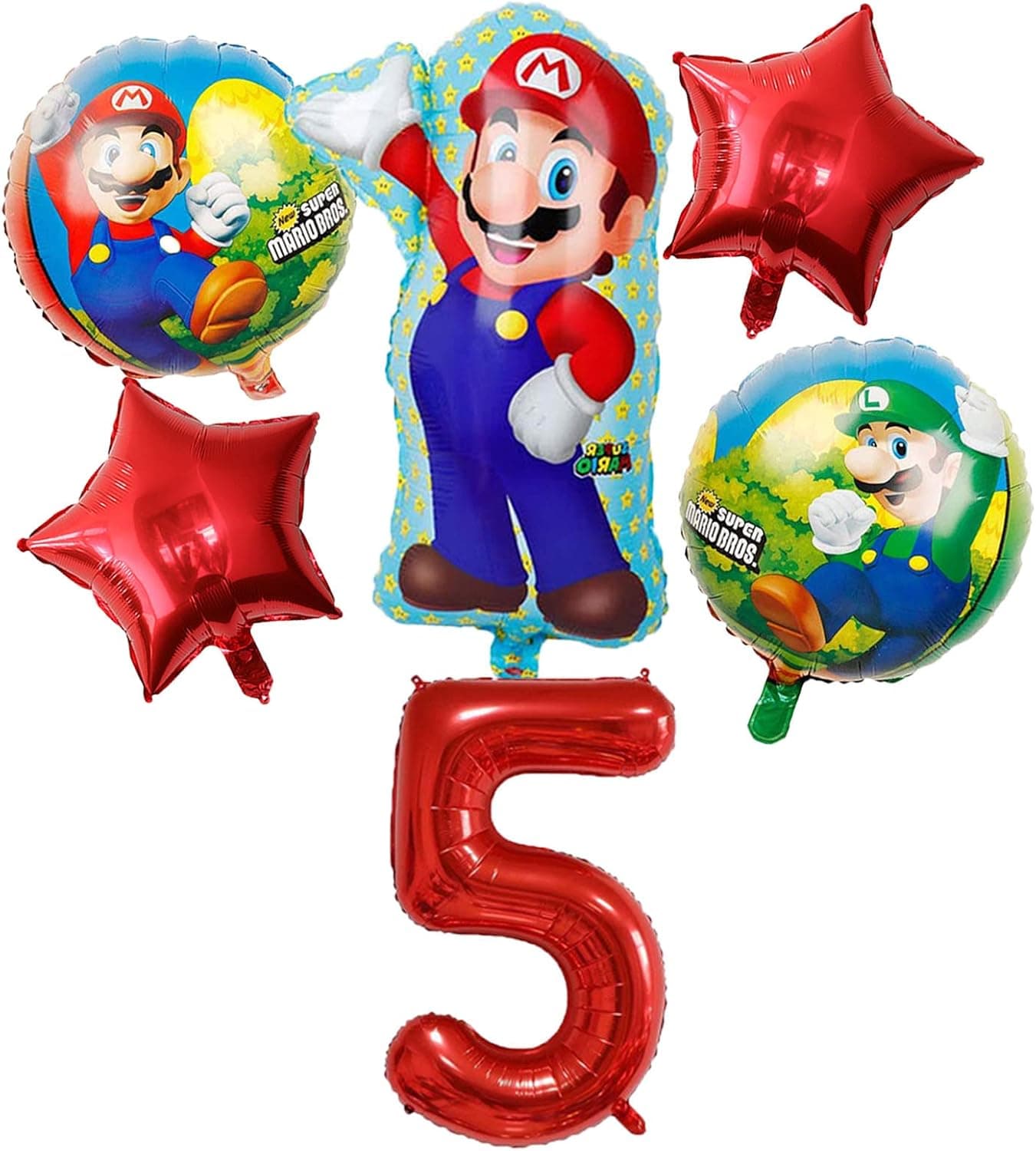Mario Brothers Foil Balloons Mario Birthday Party Supplies 5th Mario Party Decorations for Kids Birthday (Mario 5th Birthday)