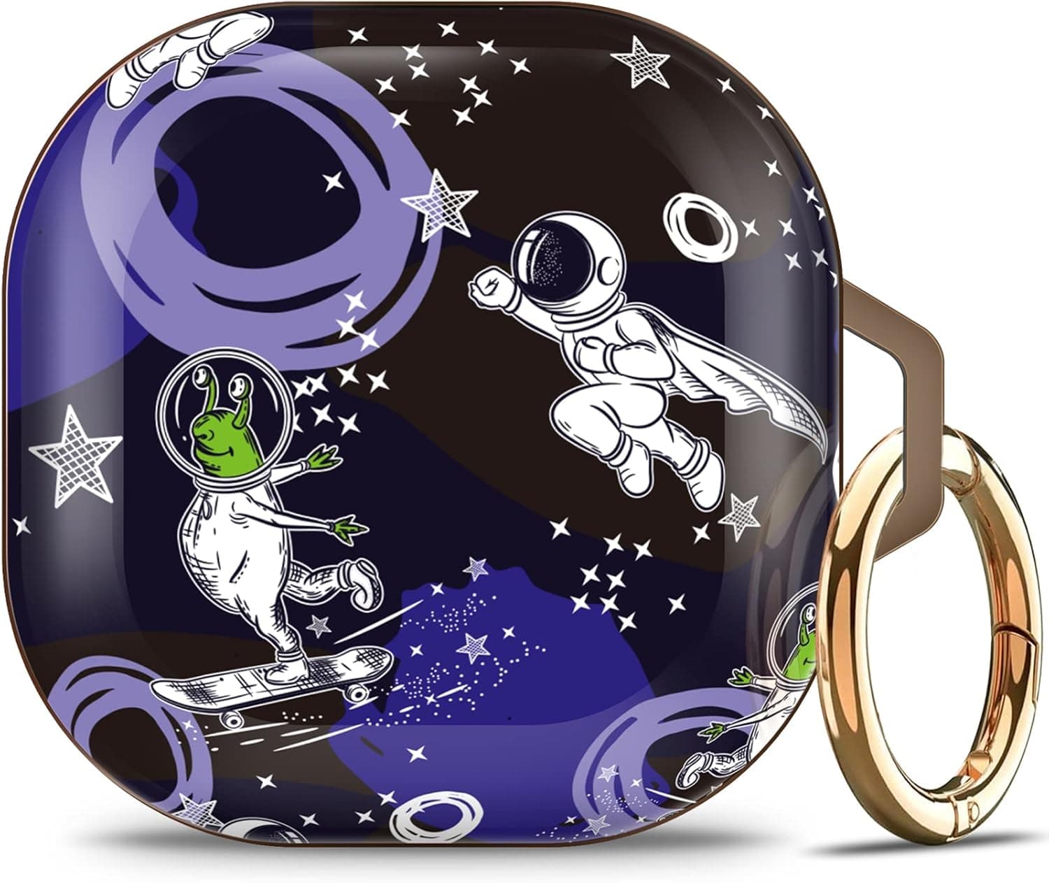 Happypapa Case for Samsung Galaxy Buds2 Pro (2022)/ Galaxy Buds 2 (2021)/ Galaxy Buds Pro (2021)/ Galaxy Buds Live (2020) for Women Girls Kids Men Full Protective Case Cover (Aliens Astronauts)