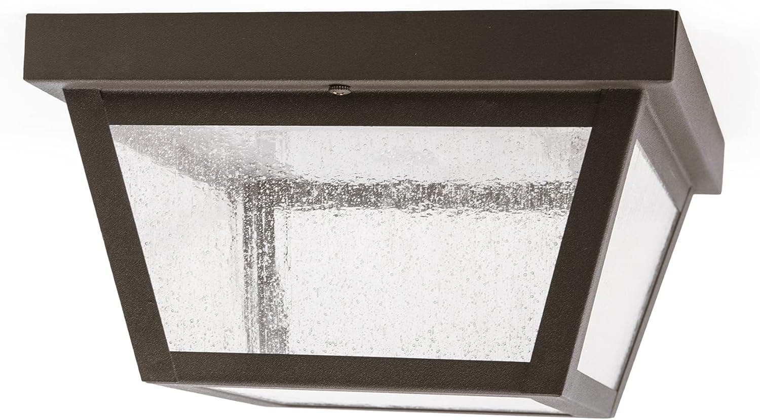 CORAMDEO 9.25” Square Ceiling Light, Porch Light, Entry, Outdoor Hallway, Damp Location, Built in LED Gives 125W of Light, 1200 Lumens, 3K, Rustic Bronze Powder Coat Finish with Seedy Glass