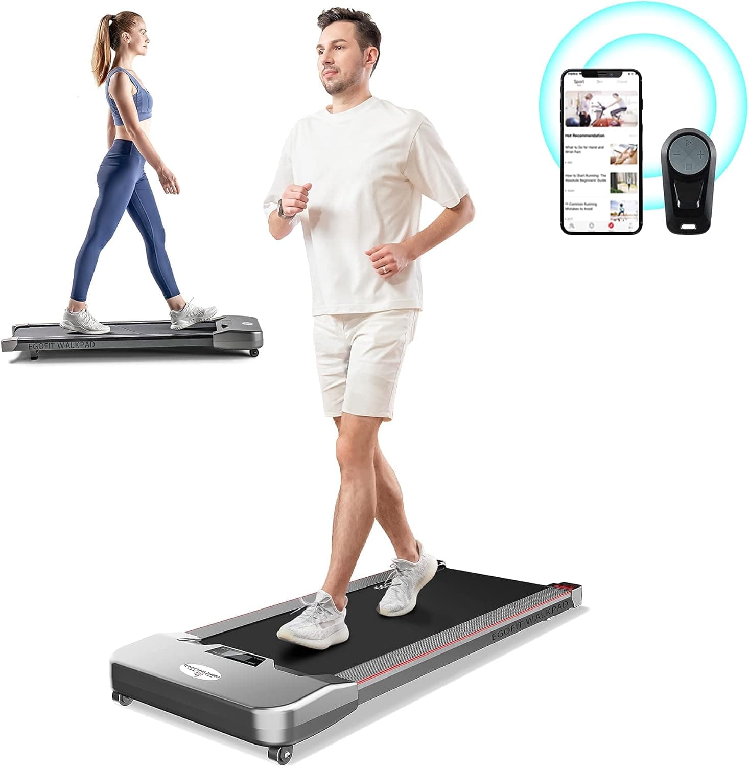 Egofit Walkpad Under Desk Treadmill Walking Pad Portable Flat Treadmill for Home&Office Exerciser Under Standing Desk, Model F1-3.7MPH, Installation Free with LCD Display, Ultra Slim and Silent