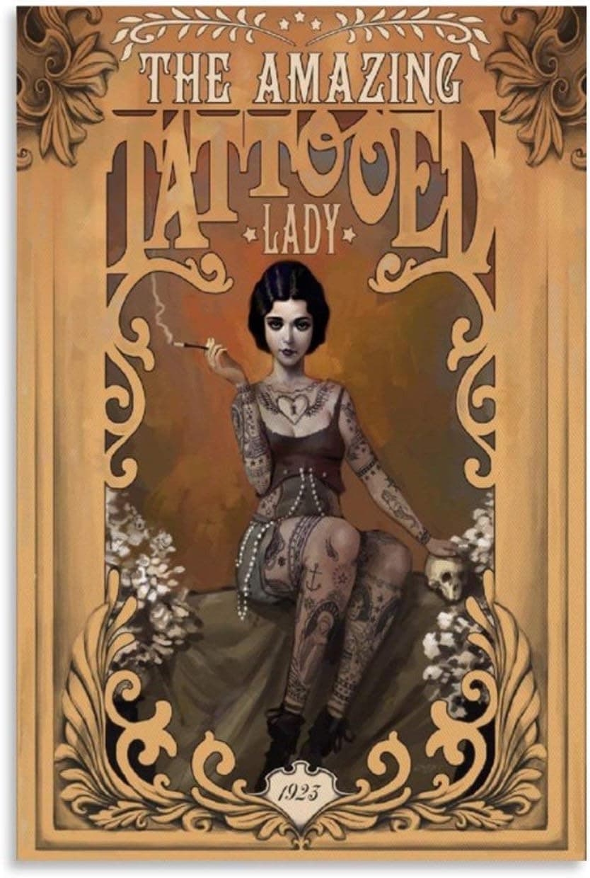 The Amazing Tattooed Lady Original Poster 1923 Tattoo Art Canvas Art Poster and Wall Art Picture Print Modern Family Bedroom Decor Posters 12x18inch(30x45cm)