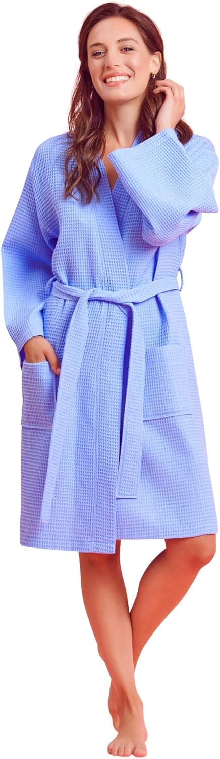 Soft Touch Linen Kimono Waffle Robe – Women’s Bath SPA Robe – Lightweight Cotton &Polyester Blend