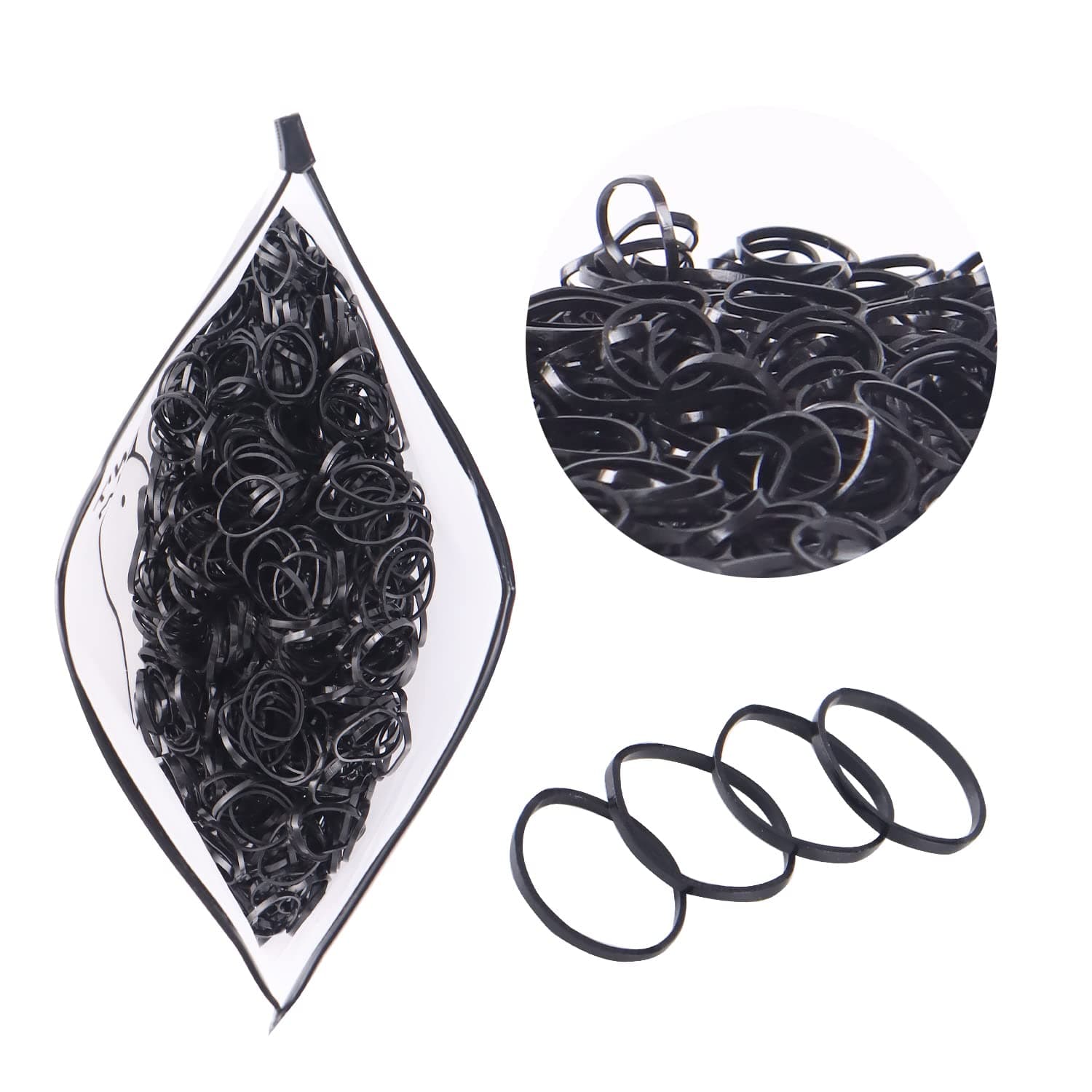 Black Hair Elastic Bands, 1200pcs Disposable Non-slip Rubber Hair Bands, MAZBFF Ponytail Holders Hair Styling Accessories Tools Soft Hair Elastics Ties Bands