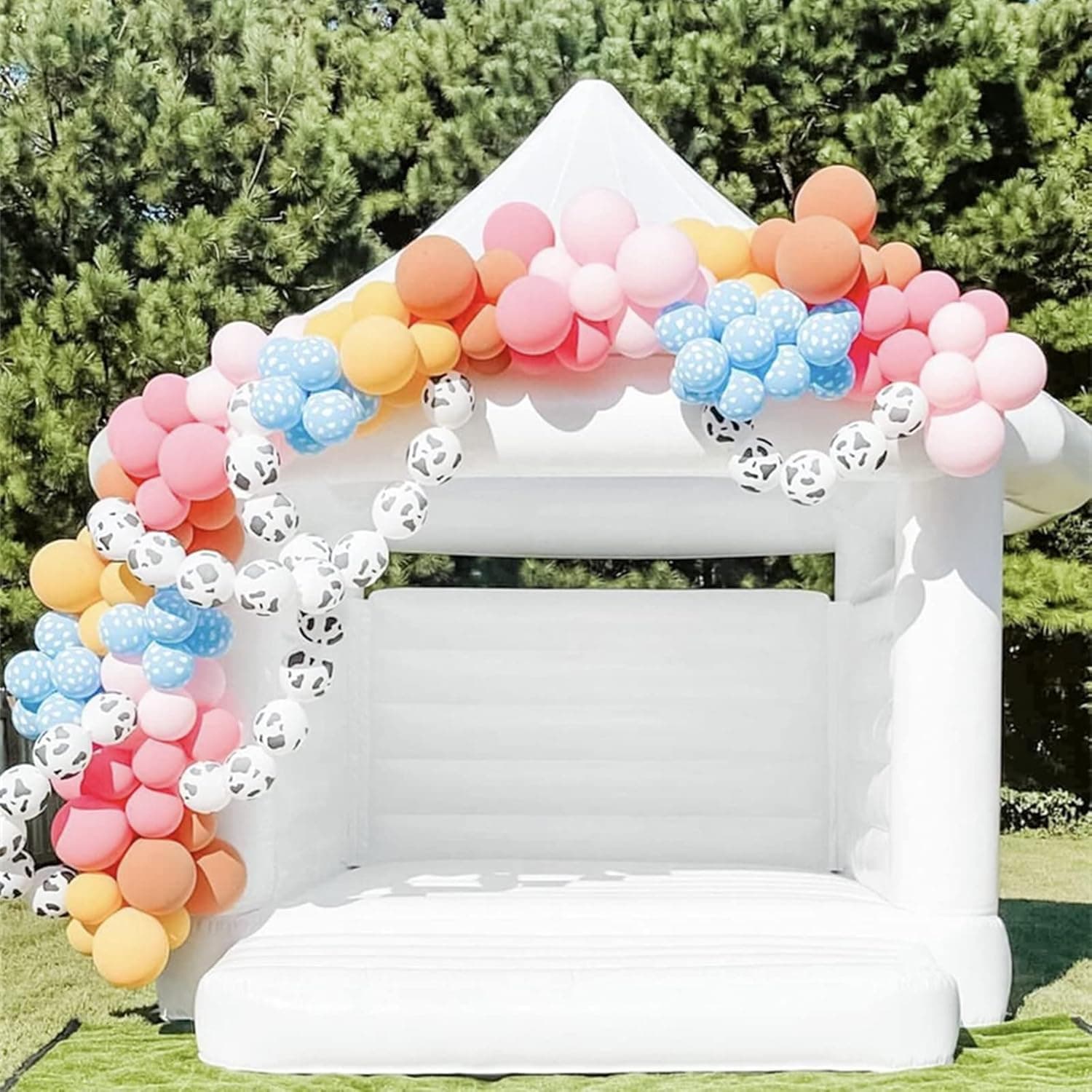 Inflatable White Bounce House with Air Blower Boho White Bounce House Castle for Wedding Birthday Party (13x13x13ft Dome White Bounce House)