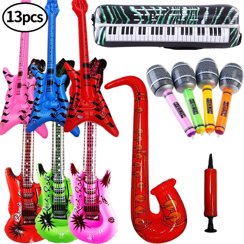 SWZY 13PCS Inflatables Guitar Beth Saxophone Microphone Electronic Keyboard Balloons +1PCS air pump Musical Instruments Accessories For Party Supplies Party Favors Balloons Random Color